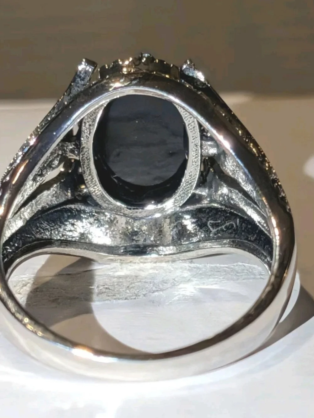 Men’s Black Simulated Onyx Ring Silver Plated Size 10 Oval Statement Gothic Ring